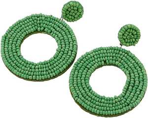 Pendientes de aro con cuentas bohemias amarillas hechos a mano, diseño colgante Circular ligero, joyería llamativa para regalo de fiesta de mujer - Product Image 4