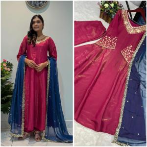 Élégante nouvelle robe traditionnelle Anarkali avec bas et contraste Dupatta superbe ensemble 3 pièces pour les mariages et les événements culturels - Product Image 6