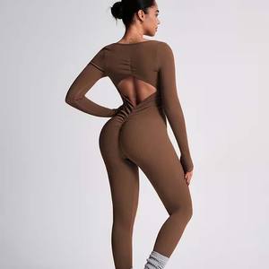 Mono de Yoga Ecológico para Niñas al por Mayor, Elástico en Cuatro Direcciones, con Cierre, Mangas Largas, Pantalones Acampanados, Body de Spandex/Nailon para Gimnasio y Running - Product Image 2