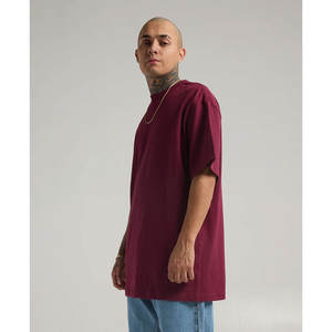 T-shirt à col rond surdimensionné pour hommes T-shirt surdimensionné à manches courtes pour hommes T-shirt solide à épaules tombantes en coton mélangé (couleur marron) - Product Image 4