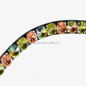 Custom Design Green & Peach <b>Crystals</b> Round Bling Chain All Shape Leather Horse Brow Band in Full Cob Over Size at <b>Cheap</b> Price - Product Image 6