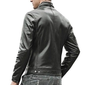 เสื้อแจ็กเก็ตแฟชั่นหนังสำหรับผู้ชายเสื้อแจ็กเก็ตผ้าใบแขนยาวดีไซน์สวยทันสมัย - Product Image 3