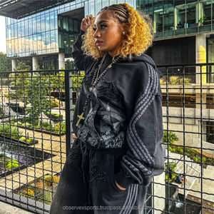 Conjunto Deportivo Informal Unisex de Invierno, Pantalones Acampanados Franceses, Sudadera con Pedrería, 100% Algodón de Punto, Grueso - Product Image 4