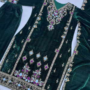 Diseñador de la boda desgaste superior Plazzo con Dupatta con el trabajo de secuencia de bordado - Product Image 1