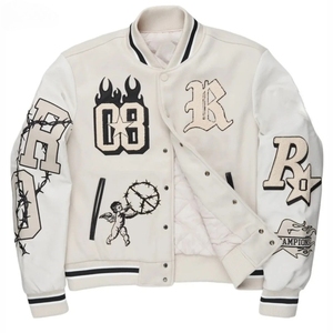 Vestes de baseball varsity pour hommes de haute qualité, style streetwear, hiver 2025, logo personnalisé, broderie, tissu en laine, col montant, patchwork - Product Image 1