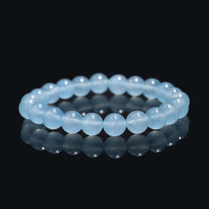Bracelet en calcédoine bleue lisse de 8 mm, perles rondes, 7 pouces, boule de quartz pour cadeau - Product Image 5