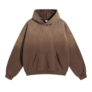Custom 500gsm French Terry Streetwear Pullover Rhinestone Bordado Sun Faded Acid Wash Parche desgastado Peso pesado Sólido - Product Image 4