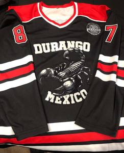 ชุดเสื้อฮอกกี้สำหรับผู้ชายผู้หญิงเด็กเสื้อฮอกกี้สีดำแดงขาวออกแบบได้ตามต้องการ - Product Image 4