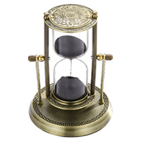 นาฬิกาทรายทองเหลืองโบราณพร้อมรายละเอียดการสลักและทรายสีดำสำหรับโรงเรียนสำนักงาน - Product Image 1