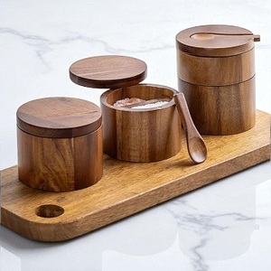 Frasco de madera de bambú real útil ecológico Frascos de condimentos de especias de sal de bambú Frascos de madera personalizados - Product Image 5