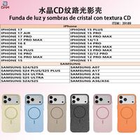 Funda Magnética con Anillo de Luz y Sombra de Cristal Texturizado con Purpurina en Relieve, TPU+PC, Color Puro para Teléfono Móvil S24