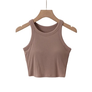 Camiseta sin mangas de verano transpirable para mujer, camisola corta de Color sólido con cuello, Top elástico ajustado Sexy para fiesta, tela de punto informal - Product Image 6