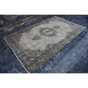 Tapis turc vintage grande surface 5.4x8.2 pieds Beige vert laine Latex support Patchwork pour adolescents Tabriz Rectangle couloir - Product Image 2