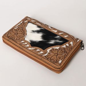 Vente chaude Unique Sculpté À La Main Western Aztèque Portefeuille En Peau De Vache Qualité Supérieure En Cuir Véritable Toile Doublure Cowboy Style Sacs À Main - Product Image 4