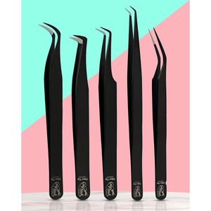 Pinzas de extensión de pestañas de acero inoxidable de alta calidad con puntas de fibra al por mayor pinzas de pestañas profesionales totalmente ojos 45 75 90 grados - Product Image 5