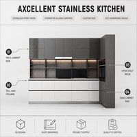 Set Kabinet Dapur Modular Modern Kaca Stainless Steel Custom Axcellent untuk Proyek Bangunan Apartemen Villa