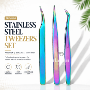 Colorful <b>Lash</b> Tweezers Set Rainbow Eyelash Extension Tweezers Straight Curved Angled Precision Lightweight Anti Slip Tweezers - Product Image 2