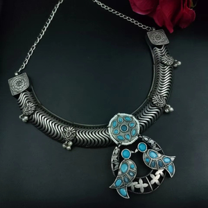 Collar llamativo de plata oxidada antigua con pendientes para bodas y fiestas Conjuntos de joyería de moda - Product Image 1