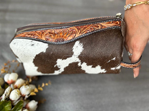 ทําด้วยมือผมบน Cowhide และหนังเครื่องสําอางค์กระเป๋าที่ไม่ซ้ํากันสไตล์ตะวันตกแต่งหน้าของแท้หนังกระเป๋า - Product Image 3
