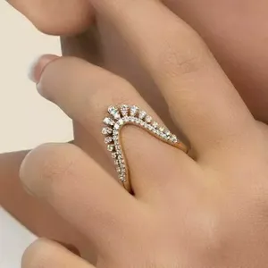 Impresionante anillo de banda de diamante Natural de corte redondo chapado en oro amarillo de 14 quilates de plata de ley Vintage para mujer para compromiso de boda - Product Image 1