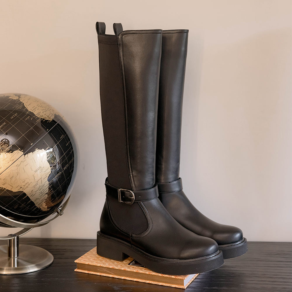 Black Winter Platform Knee High Boots for Women|