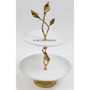 Elegant Look Gold Plated Premium Quality Metal And White Color Powder Coated 2 <b>Tier</b> <b>Cake</b> <b>Stand</b> For Wedding And Anniversaries - Product Image 2