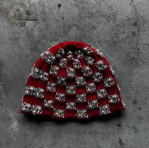 KD <b>Beanie</b> Manufacture Custom OEM ODM <b>Streetwear</b> Patch Logo Luxury Crystal Pearls Rhinestones Knit <b>Beanie</b> - Product Image 4