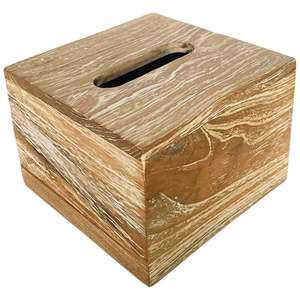 Boîte à mouchoirs carrée en bois - Blanc cassé - Product Image 1