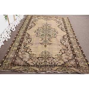Alfombra turca vintage clásica, beige, marrón, 5,2x8,1 pies, área grande de lana con respaldo de látex, patrón de retazos para pasillo de dormitorio - Product Image 4