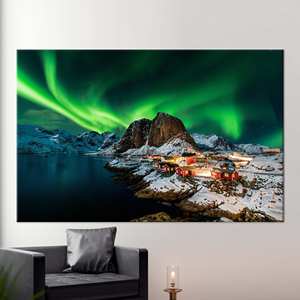 Impresión en lienzo de paisaje de auroras boreales elegante, obra de arte impresa en formato plano, 1P:Gallery Wrapped - Product Image 1