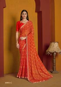 Venta al por mayor impreso elegante gasa Saree con borde adjunto colección para uso casual y ocasional - Product Image 4