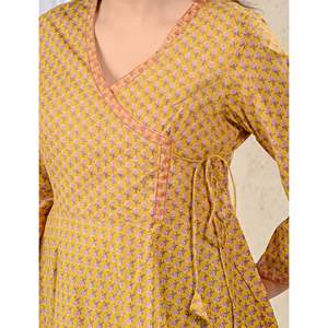 Blusa Angrakha de Popelina de Algodón Color Mostaza para Mujer, Tejida, Casual de Verano, Corta, para Oficina, Tallas XL y 4XL - Product Image 2