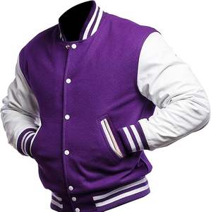 Varsity Blank Baseball College Bomber High School Plain Letterman Jacket Abrigo de lana con mangas de cuero - Product Image 2