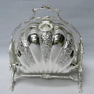Boîte à biscuits pliante en coquille plaquée Chauffe-biscuits en métal antique pour mariage, restaurant, hôtel, présentoir de nourriture, style victorien, argent - Product Image 1