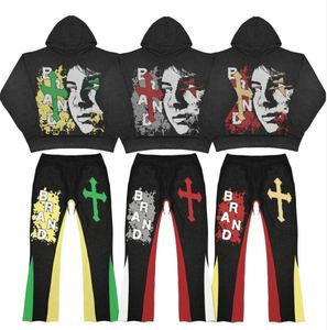 Survêtement évasé 100% coton Logo personnalisé Sweat à capuche et pantalon de survêtement évasé Jogger Ensemble deux pièces Survêtement évasé à impression numérique - Product Image 6