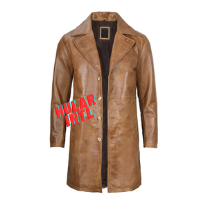 Veste en cuir de motard long personnalisé pour hommes Veste en cuir marron pour hommes - Product Image 1