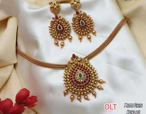 Conjunto de collar de gargantilla de templo del sur de la India de moda de boda antigua tradicional conjunto de joyería de mujer chapada en oro pesado - Product Image 2