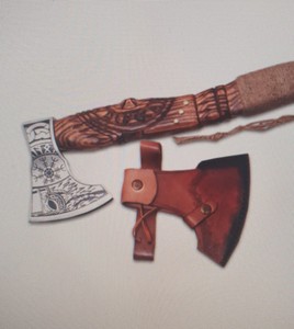 Handmade Custom Hatchet Helm of Awe/Odin <b>Wood</b> Handle <b>Axe</b> - Product Image 1
