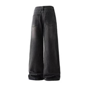 Jeans pour hommes pantalons baggy en denim pour hommes, large coupe droite en coton brut empilé - Product Image 1
