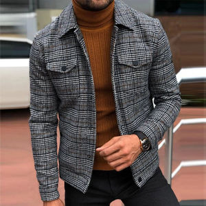 2024 printemps automne mince Plaid manteau hommes vêtements décontracté manteau veste col rabattu simple boutonnage vêtements d'extérieur hommes vestes - Product Image 1
