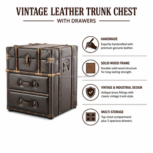 กล่องเก็บของหนังแท้ทำมือสไตล์วินเทจพร้อมลิ้นชัก ตู้โบราณสไตล์อินดัสเทรียลสำหรับห้องนั่งเล่น ห้องนอน เฟอร์นิเจอร์โรงแรม - Product Image 3