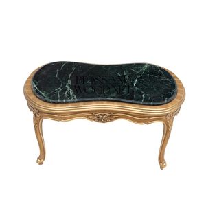 โต๊ะกาแฟหินอ่อนสีเขียวรูปไตสุดหรู พร้อมโครงไม้แกะสลักสีทองและขาโค้งมนสวยงามสำหรับตกแต่งบ้าน - Product Image 2