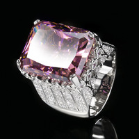 Bague pavée luxueuse : 15*20 mm, diamants fantaisie simulés à haute teneur en carbone en laiton (jaune/bleu royal/rose/rouge)