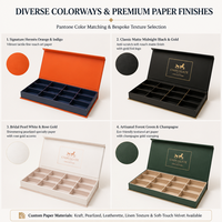 Boîte cadeau en chocolat pour confiseries, avec impression de logo personnalisé, style livre, couvercle à insert divisé, base orange, laminage mat