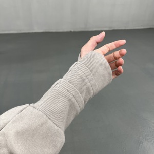 ชุดเสื้อสเวตเชิ้ตมีฮู้ดของผู้ชายวินเทจมีรูที่นิ้วแบบครอปผ้าฝ้าย100% ฤดูหนาว - Product Image 5