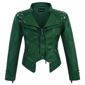 Mujer Rhinestone Brando Biker Rock Punk tachonado Spike negro motocicleta chaqueta de cuero de vaca cuero genuino Mujer - Product Image 6