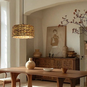 Round Water Hyacinth Lampshade - Handwoven Natural <b>Light</b> <b>Cover</b> for Boho Interiors Handcrafted Dome Pendant - Product Image 3