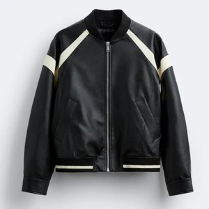 Veste en cuir pour hommes de haute qualité pour le printemps et l'automne Style de costume de Baseball américain avec manteau de mode de rue de couture en toile - Product Image 2