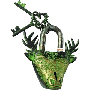 Brass Padlock - Lock with Keys - Working Functional - Brass Made Padlock Deer Black - Product Image 1