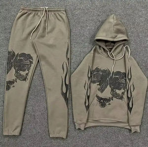 2025 estilo de tendencia personalizado Rhinestone Dtg estampado Logo francés Terry de gran tamaño algodón pesado lavado ácido Sun Faded chándal conjunto - Product Image 4